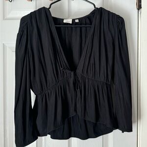 Aritzia Wilfred Black Tie Front Deep V Blouse